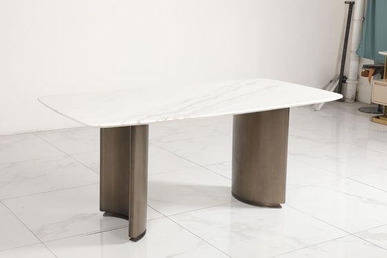 Contemporary Marble Dining Tables With Marble Top Stainless Steel Base Home Use