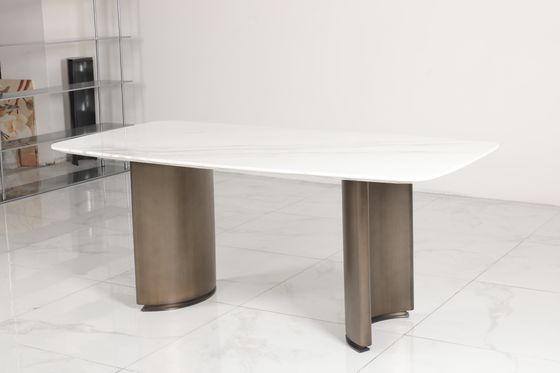 Contemporary Marble Dining Tables With Marble Top Stainless Steel Base Home Use