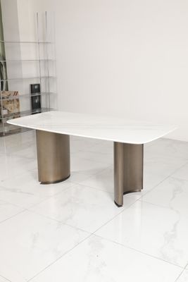Contemporary Marble Dining Tables With Marble Top Stainless Steel Base Home Use