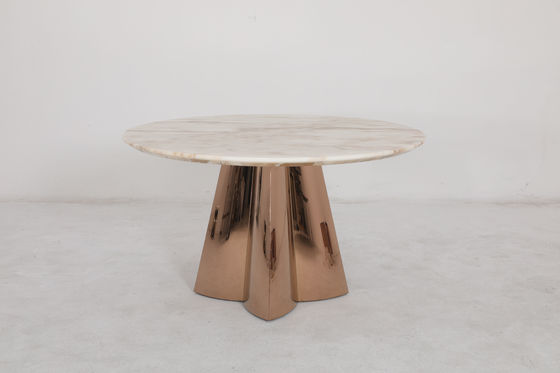 Modern Marble Top Round Dining Table With Rose Gold Base
