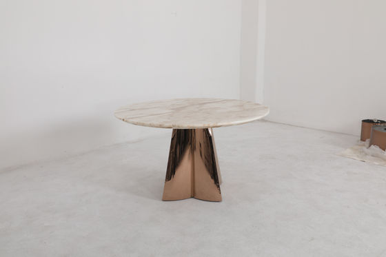 Modern Marble Top Round Dining Table With Rose Gold Base