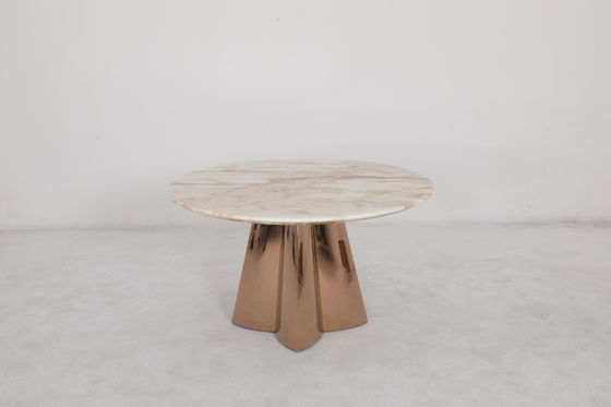 Modern Marble Top Round Dining Table With Rose Gold Base