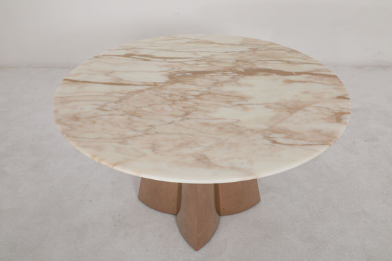 Modern Marble Top Round Dining Table With Rose Gold Base