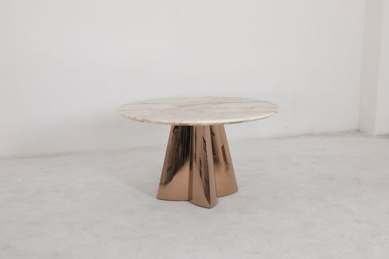 Modern Marble Top Round Dining Table With Rose Gold Base