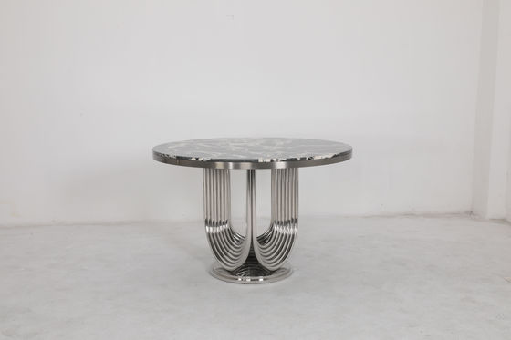 Customized Stainless Steel Frame Natural Marble Top Dining Table For Home Use