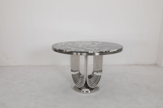 Customized Stainless Steel Frame Natural Marble Top Dining Table For Home Use