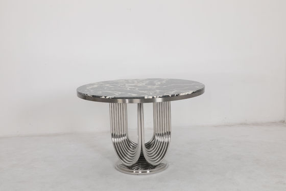 Customized Stainless Steel Frame Natural Marble Top Dining Table For Home Use
