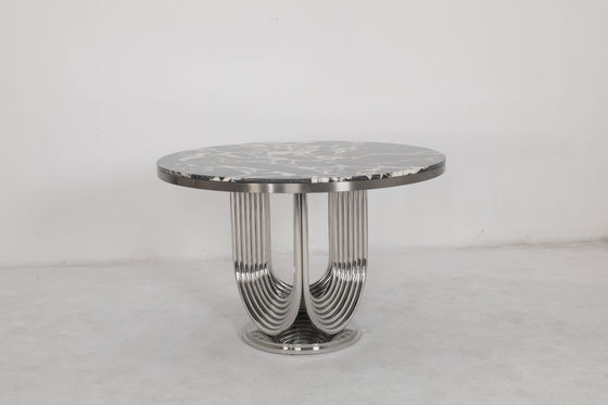 Customized Stainless Steel Frame Natural Marble Top Dining Table For Home Use