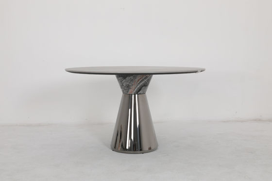 Stainless Steel Base Dining Tables With Natural Marble Top And Customizable Base