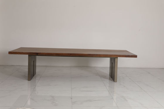 Contemporary Wood Table Top Dining Table With Stainless Steel Base Bronze Finish