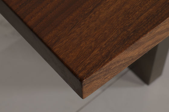Contemporary Wood Table Top Dining Table With Stainless Steel Base Bronze Finish