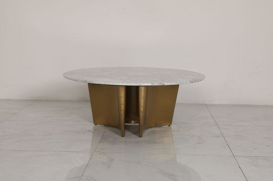 Customized Natural Marble Top Indoor Dining Table Stainless Steel Base With Bronze Finish