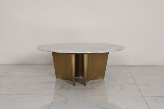 Customized Natural Marble Top Indoor Dining Table Stainless Steel Base With Bronze Finish