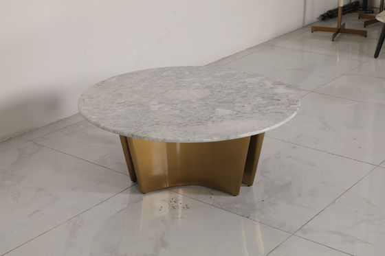 Customized Natural Marble Top Indoor Dining Table Stainless Steel Base With Bronze Finish