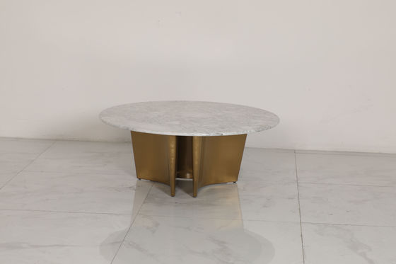 Customized Natural Marble Top Indoor Dining Table Stainless Steel Base With Bronze Finish