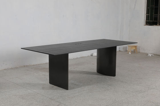 Modern Rectangle Dining Table With Customizable Top And Stainless Steel Base