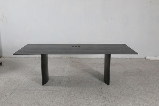 Modern Rectangle Dining Table With Customizable Top And Stainless Steel Base