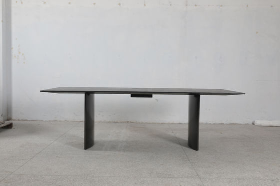 Modern Rectangle Dining Table With Customizable Top And Stainless Steel Base