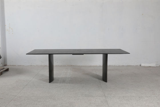 Modern Rectangle Dining Table With Customizable Top And Stainless Steel Base