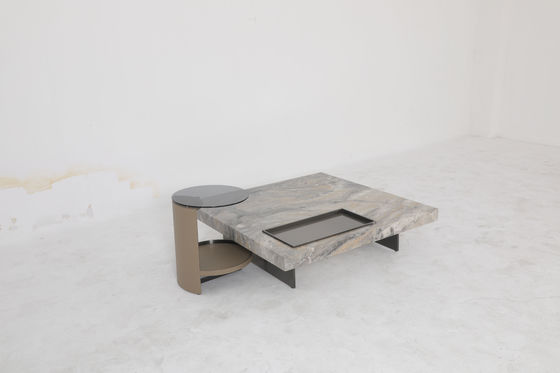 Natural Marble Top Square Coffee Table With Matte Black Legs Home Use