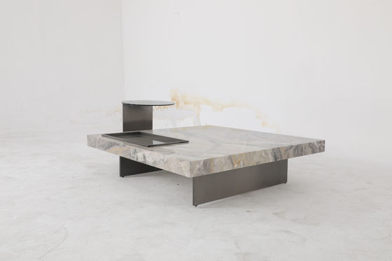 Natural Marble Top Square Coffee Table With Matte Black Legs Home Use
