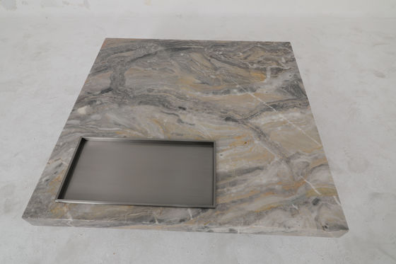 Natural Marble Top Square Coffee Table With Matte Black Legs Home Use
