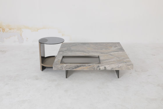 Natural Marble Top Square Coffee Table With Matte Black Legs Home Use
