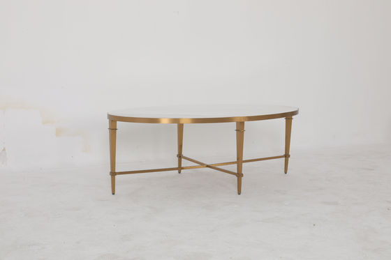 Matte Finished Brushed Gold Stainless Steel Table Hotel Coffee Table With Natural Marble Top