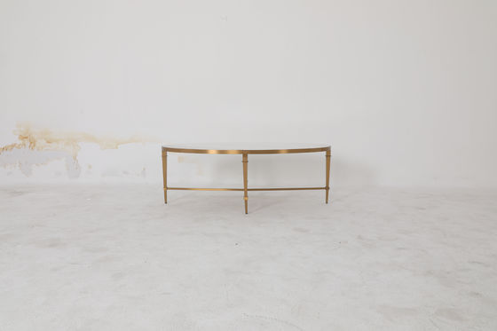 Matte Finished Brushed Gold Stainless Steel Table Hotel Coffee Table With Natural Marble Top