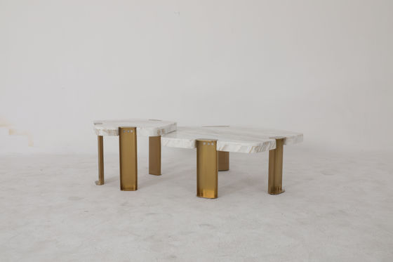 Delicate Brushed Gold Stainless Steel Coffee Tea Table With Marble Table Top