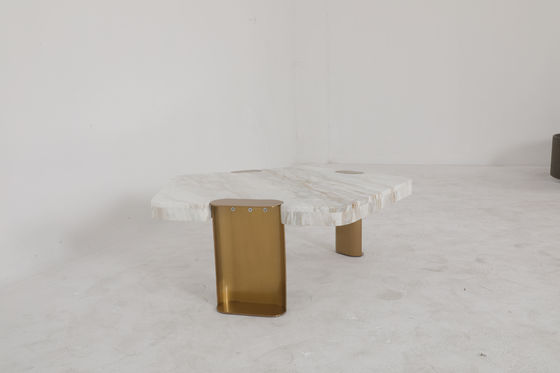 Delicate Brushed Gold Stainless Steel Coffee Tea Table With Marble Table Top