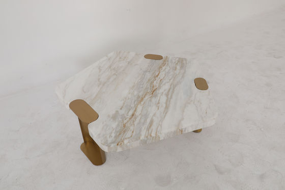 Delicate Brushed Gold Stainless Steel Coffee Tea Table With Marble Table Top