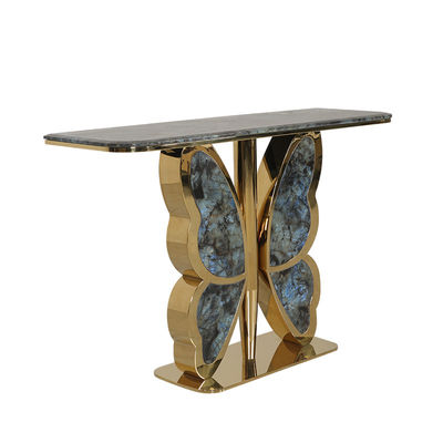 Stainless Steel Console Table Wall Table With Shiny Bright Natural Marble Top Metal Base Living Room Use
