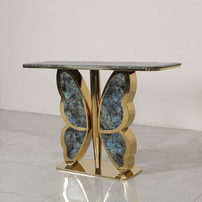 Stainless Steel Console Table Wall Table With Shiny Bright Natural Marble Top Metal Base Living Room Use