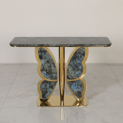 Stainless Steel Console Table Wall Table With Shiny Bright Natural Marble Top Metal Base Living Room Use