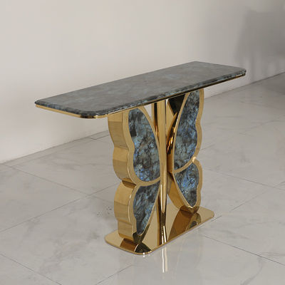 Stainless Steel Console Table Wall Table With Shiny Bright Natural Marble Top Metal Base Living Room Use