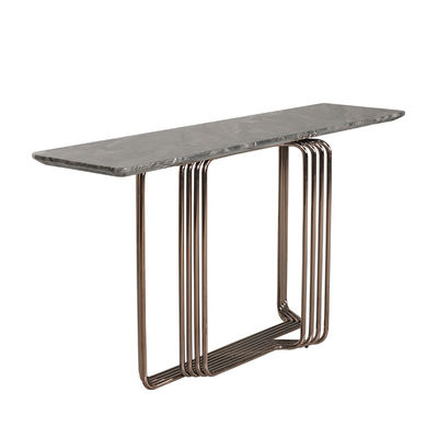 Rectangle Stainless Steel Console Table Wall Table With Rose Gold Metal Base For Villa