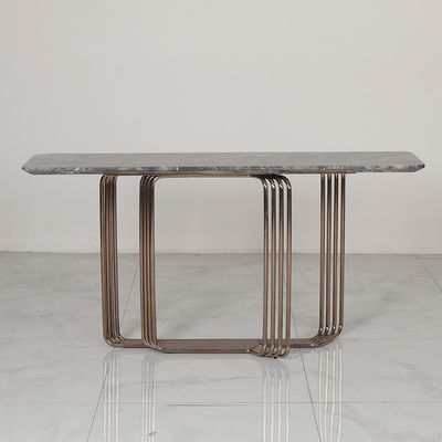 Rectangle Stainless Steel Console Table Wall Table With Rose Gold Metal Base For Villa