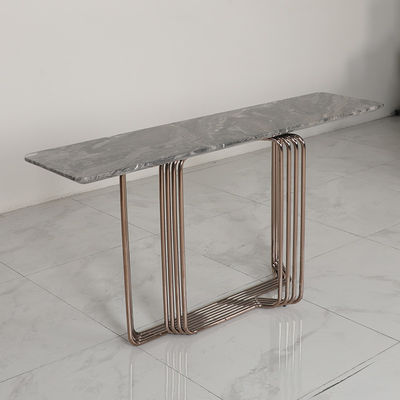 Rectangle Stainless Steel Console Table Wall Table With Rose Gold Metal Base For Villa