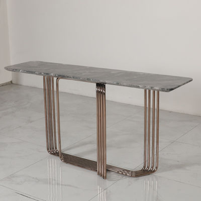 Rectangle Stainless Steel Console Table Wall Table With Rose Gold Metal Base For Villa