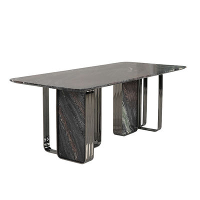 Matte Rectangle Metal Dining Table Champagne Gold Marble Dining Room Table