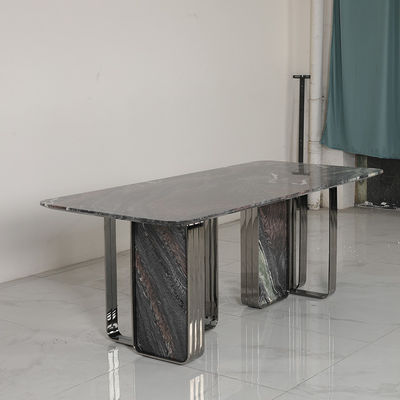 Matte Rectangle Metal Dining Table Champagne Gold Marble Dining Room Table