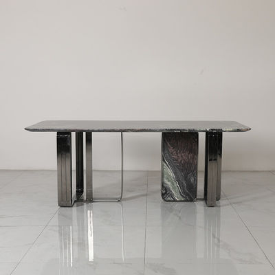 Matte Rectangle Metal Dining Table Champagne Gold Marble Dining Room Table