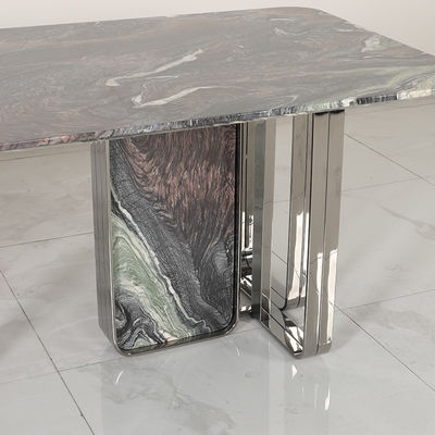Matte Rectangle Metal Dining Table Champagne Gold Marble Dining Room Table