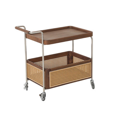 Oak Veneer Trolley Table Natural Wood Top Solid Wood  Legs Side Table