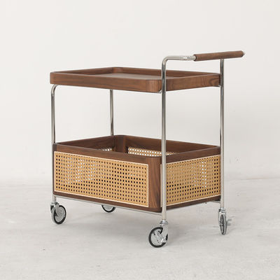 Oak Veneer Trolley Table Natural Wood Top Solid Wood  Legs Side Table