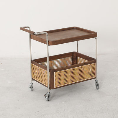 Oak Veneer Trolley Table Natural Wood Top Solid Wood  Legs Side Table