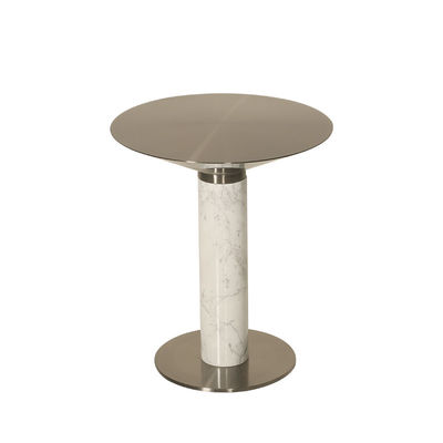 Satin Finish Natural Marble Top Stainless Steel End Table Metal