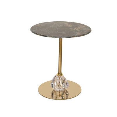 Round Shiny Finish Stainless Steel End Table Gold Metal Base Unique Marble Top