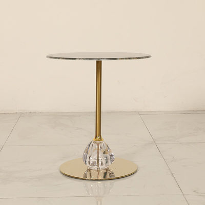 Round Shiny Finish Stainless Steel End Table Gold Metal Base Unique Marble Top